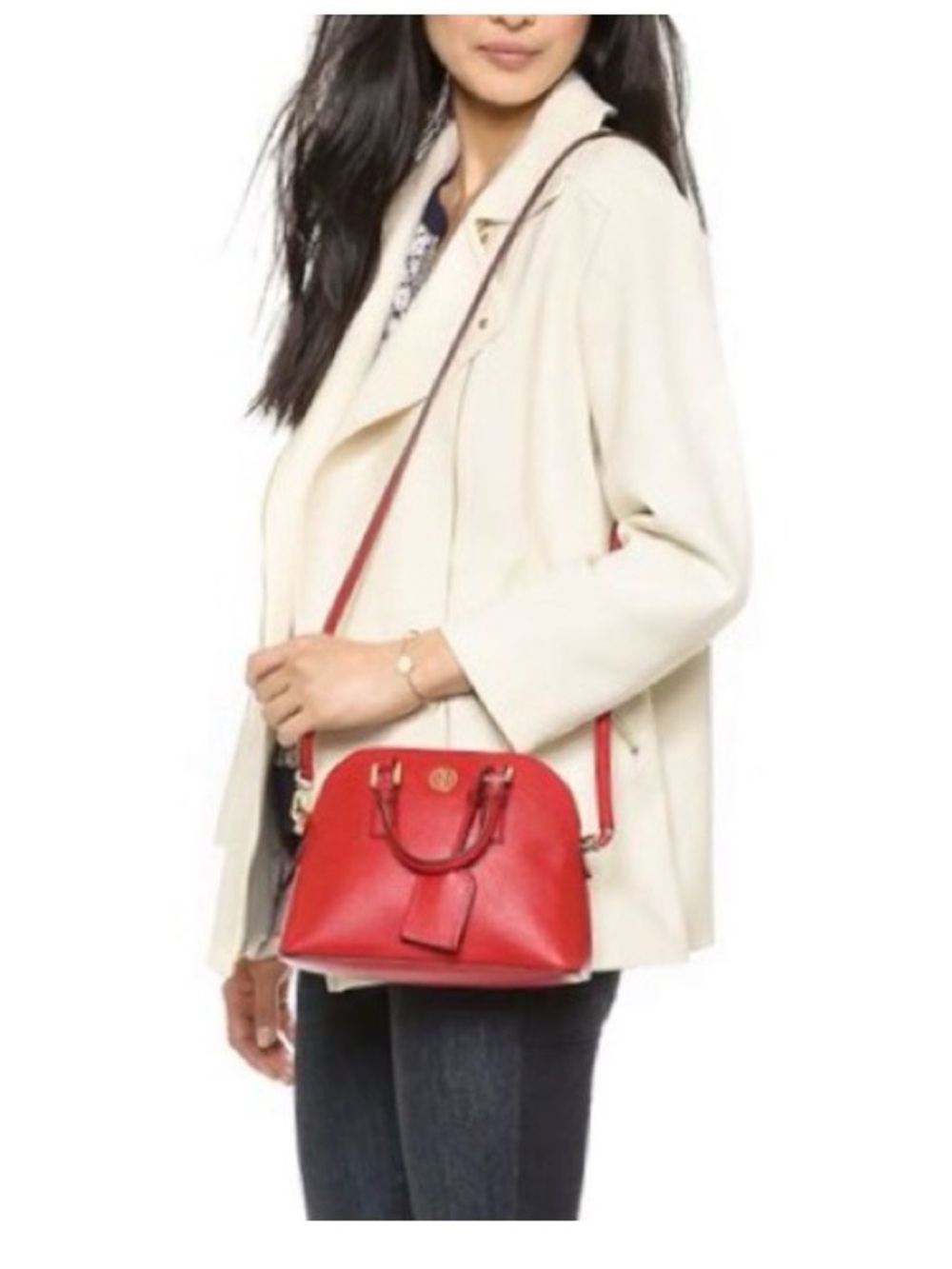 Tory Burch Mini Red Dome Satchel with Gold Logo - Picture 12 of 12